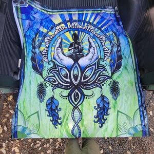 Vibrant Blue and Green Tapestry